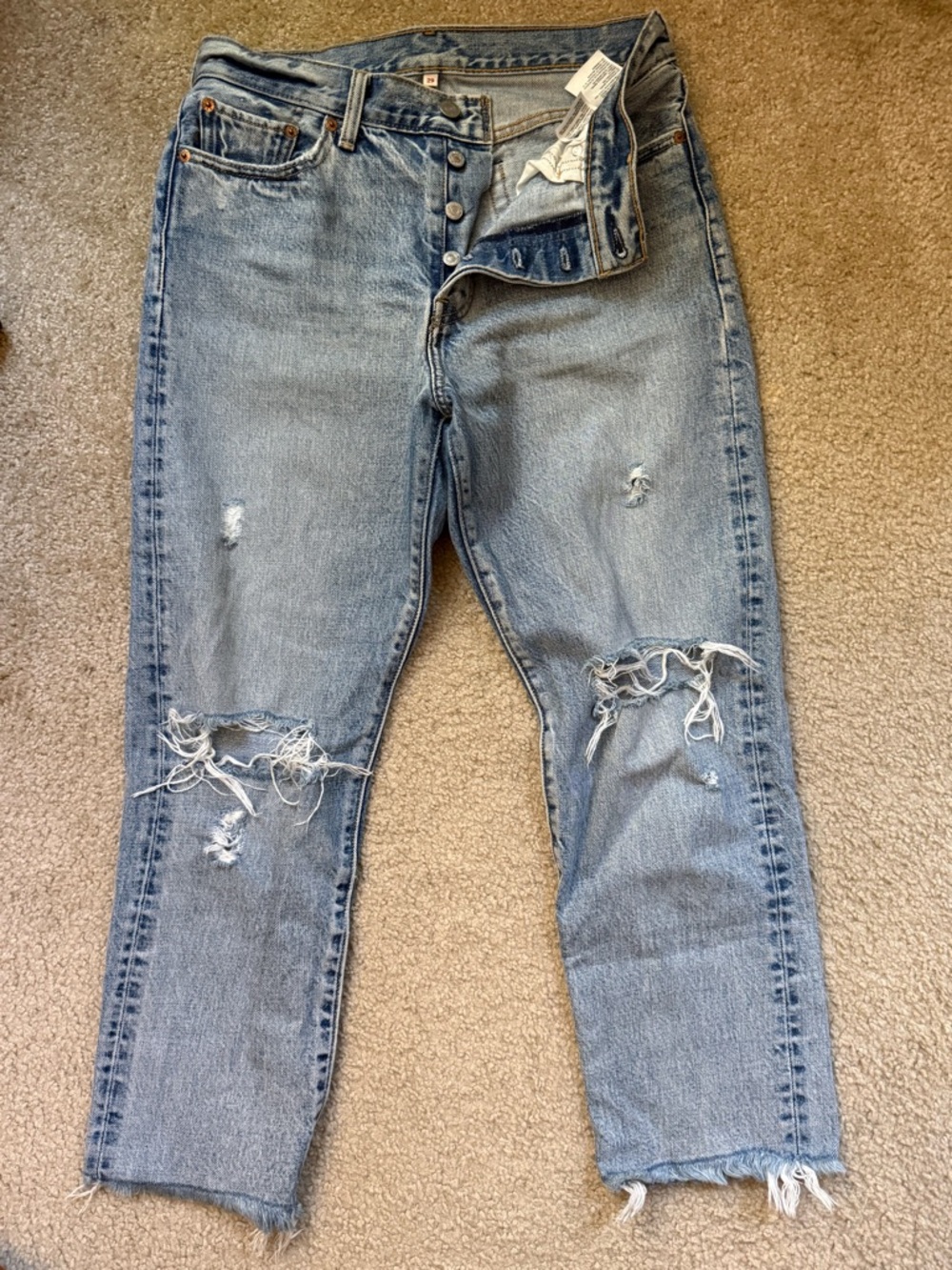 Levi's Wedgie Straight Tapered Button Fly Denim Jeans Sz 29 Distressed